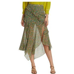 Veronica Beard Eleonora Slit Ruffle Paisley-print Skirt In Green
